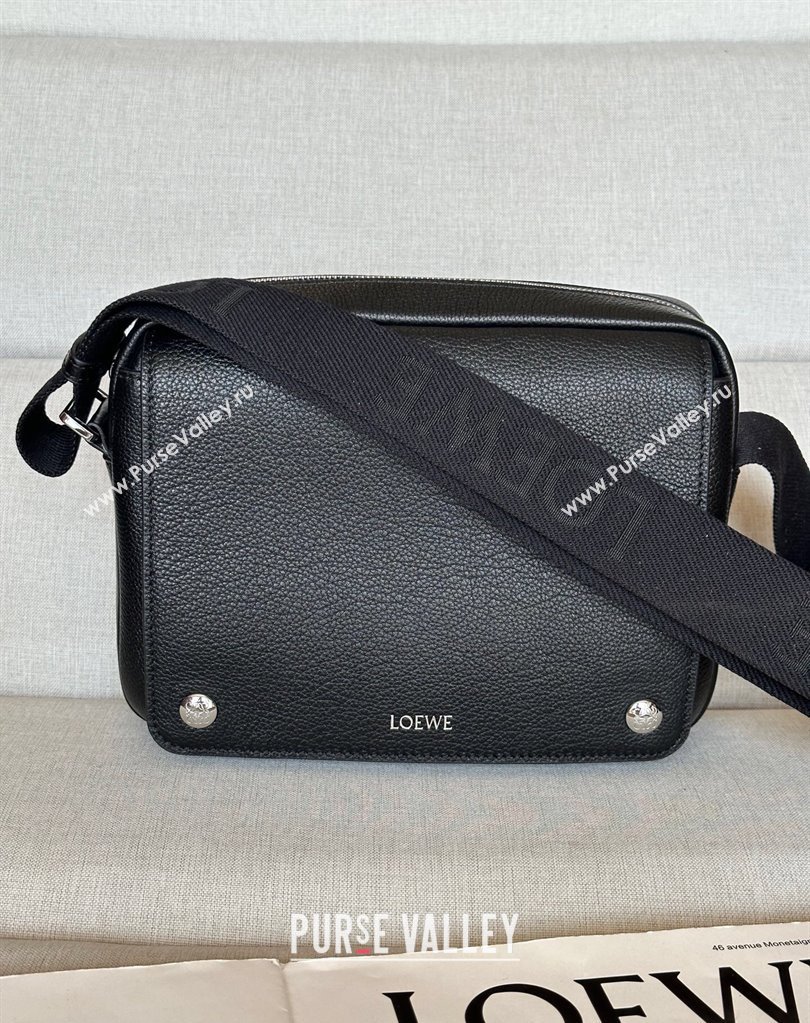Loewe XS Military messenger bag in supple grained calfskin and jacquard Black 2025 A74S (nana-250408035)