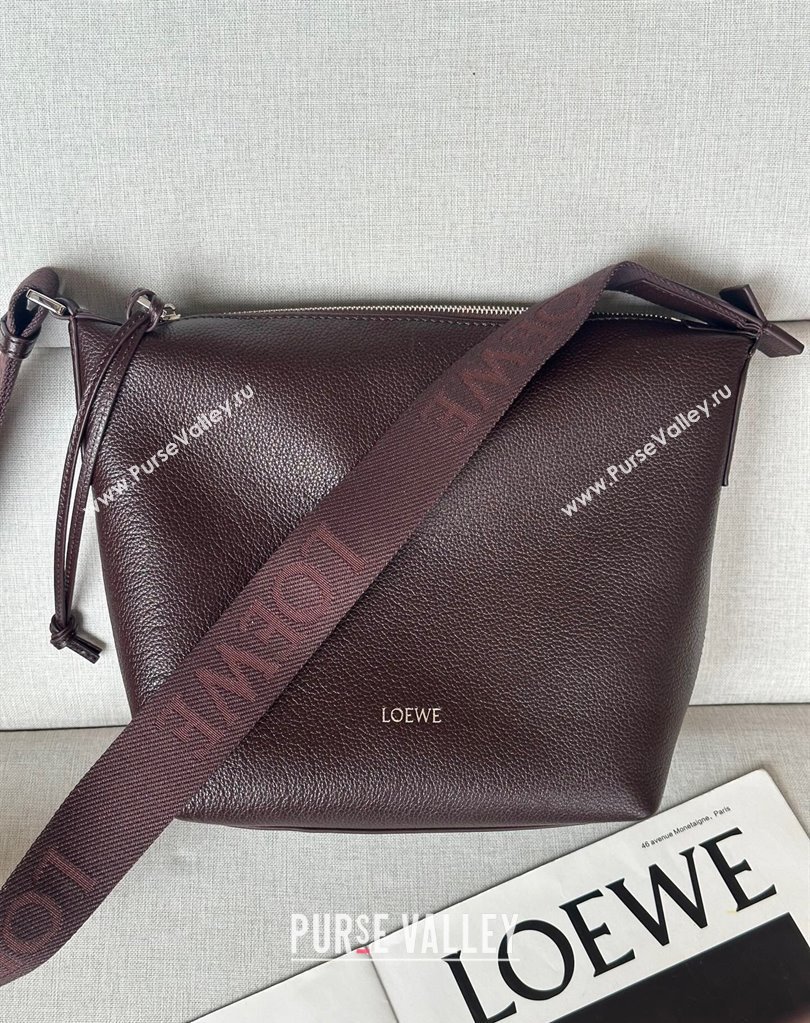 Loewe Small Cubi crossbody bag in supple grained calfskin Oxblood 2025 2201S (nana-250408037)
