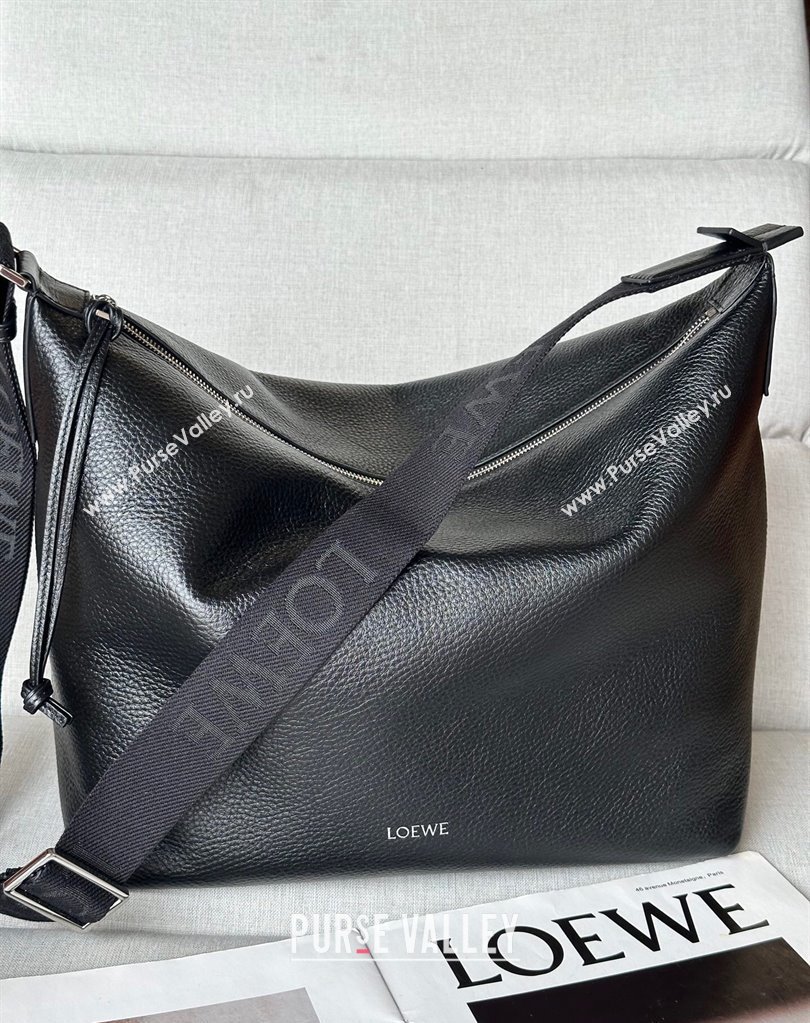 Loewe Cubi crossbody bag in supple grained calfskin and jacquard Black 2025 2201 (nana-250408039)