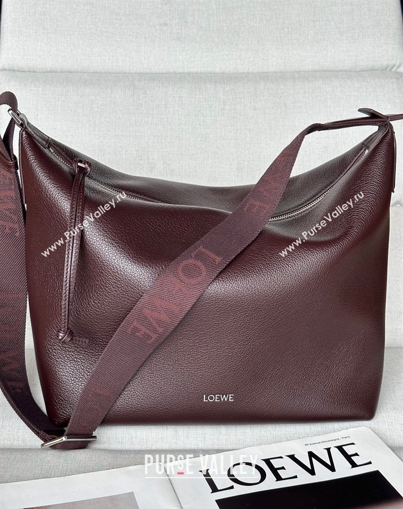 Loewe Cubi crossbody bag in supple grained calfskin and jacquard Oxblood 2025 2201 (nana-250408041)