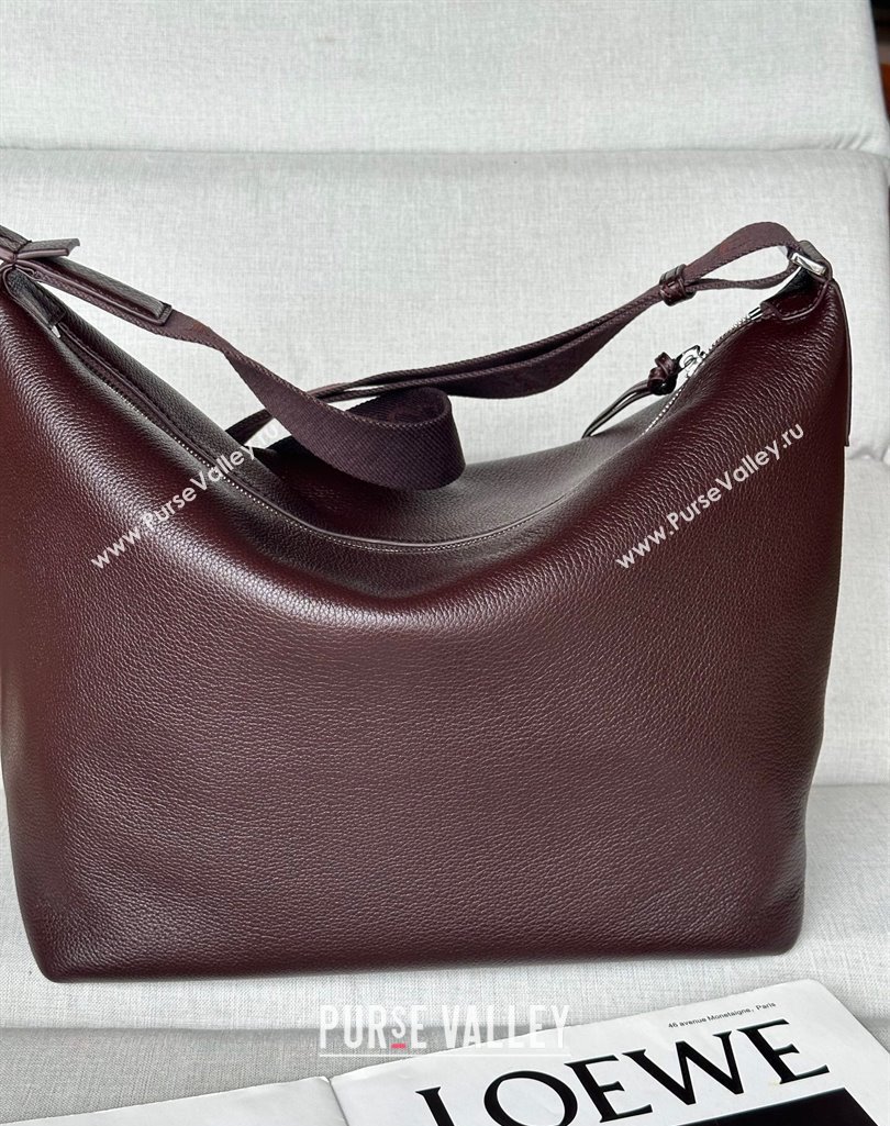 Loewe Cubi crossbody bag in supple grained calfskin and jacquard Oxblood 2025 2201 (nana-250408041)