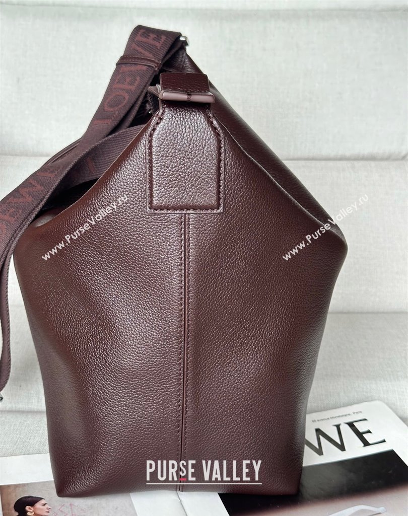 Loewe Cubi crossbody bag in supple grained calfskin and jacquard Oxblood 2025 2201 (nana-250408041)
