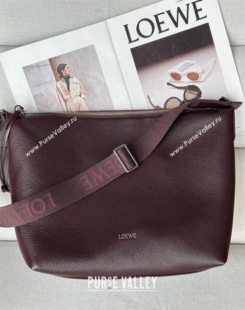 Loewe Cubi crossbody bag in supple grained calfskin and jacquard Oxblood 2025 2201 (nana-250408041)