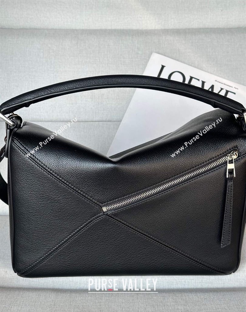 Loewe Large Puzzle Edge bag in supple grained calfskin Black 2025 061606 (nana-250408044)