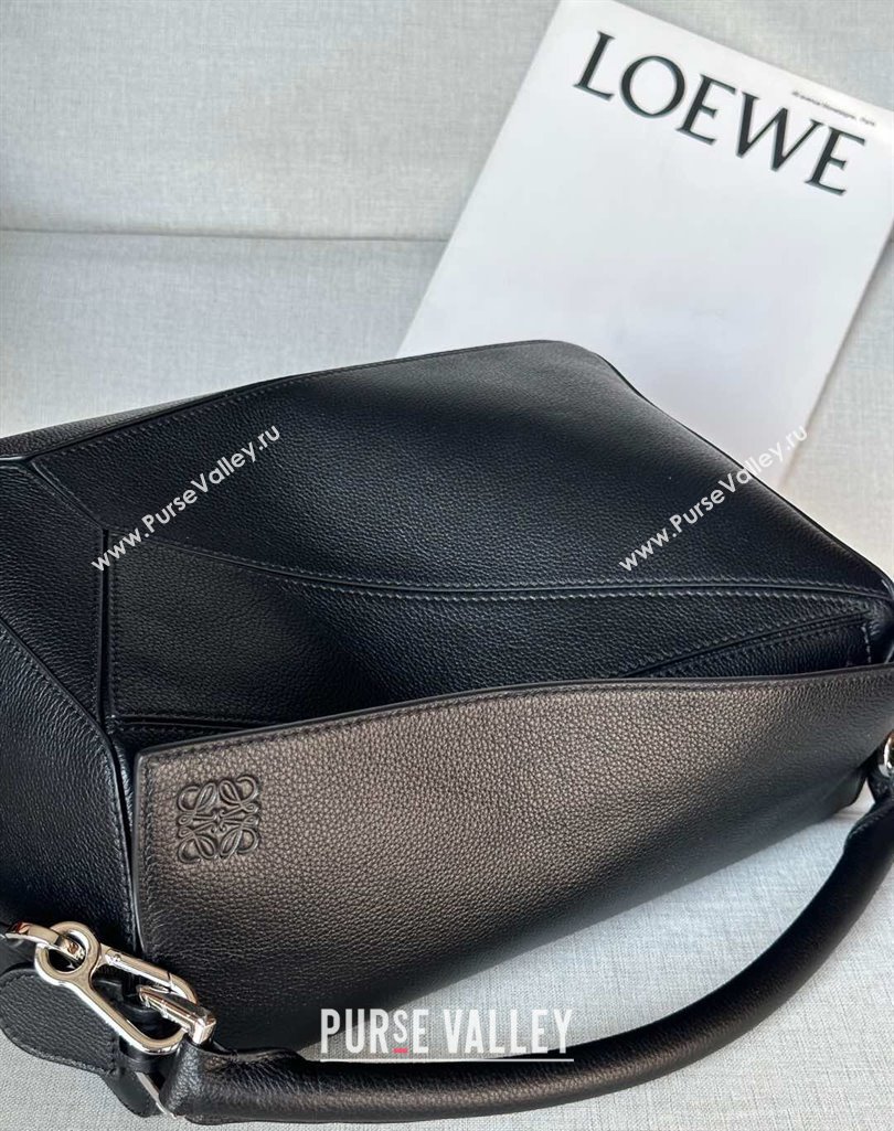 Loewe Large Puzzle Edge bag in supple grained calfskin Black 2025 061606 (nana-250408044)