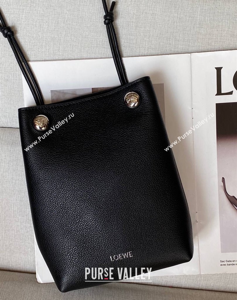 Loewe Pebble pouch Mini Bag in Grained Calfskin Black 2025 9531 (nana-250408029)