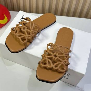 Loewe Petal Anagram flat slides sandal in soft calfskin Brown2 2025 (GDX-250605088)