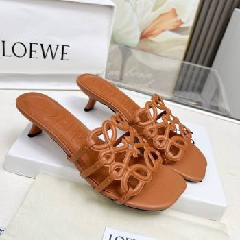 Loewe Petal Anagram heel slides sandal 4.5cm in soft calfskin Brown 2025 (MD-250605096)