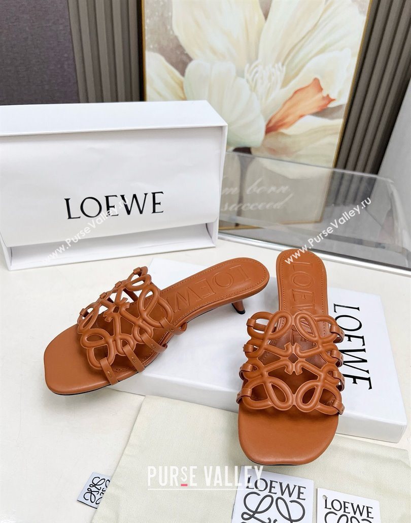 Loewe Petal Anagram heel slides sandal 4.5cm in soft calfskin Brown 2025 (MD-250605096)