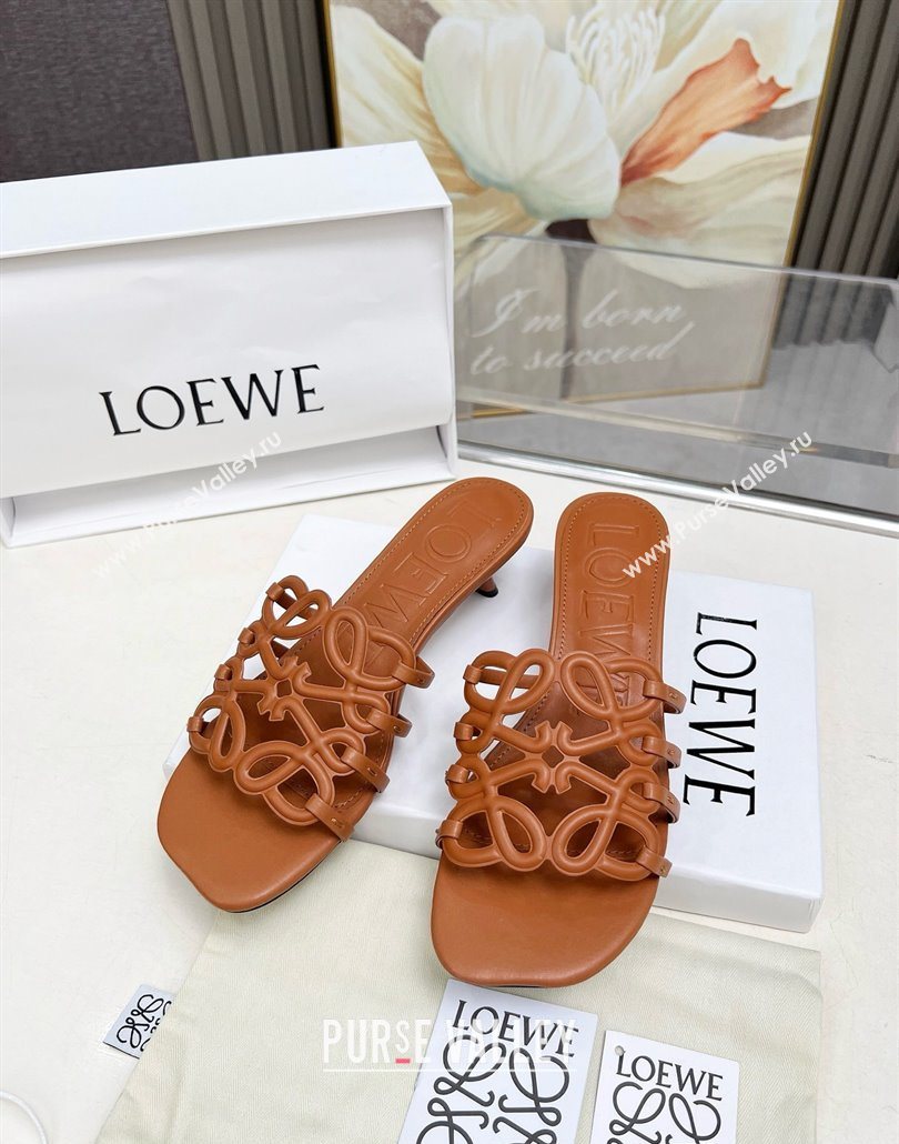 Loewe Petal Anagram heel slides sandal 4.5cm in soft calfskin Brown 2025 (MD-250605096)