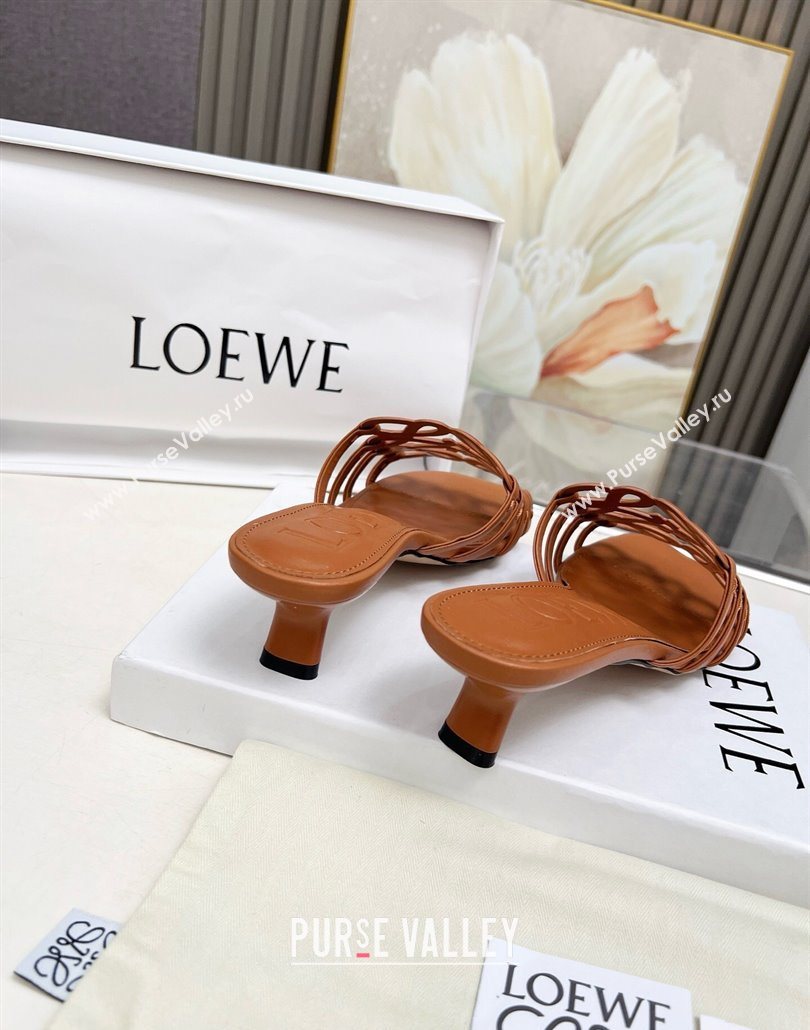 Loewe Petal Anagram heel slides sandal 4.5cm in soft calfskin Brown 2025 (MD-250605096)