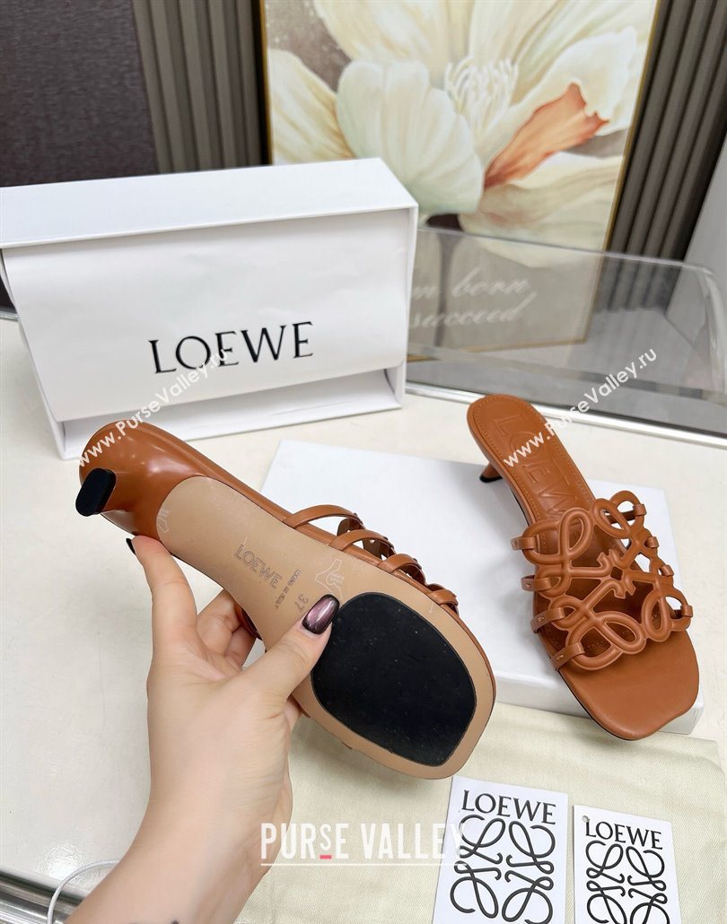 Loewe Petal Anagram heel slides sandal 4.5cm in soft calfskin Brown 2025 (MD-250605096)