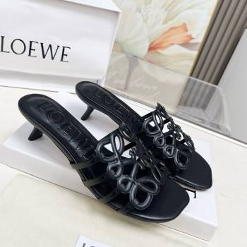 Loewe Petal Anagram heel slides sandal 4.5cm in soft calfskin Black 2025 (MD-250605098)