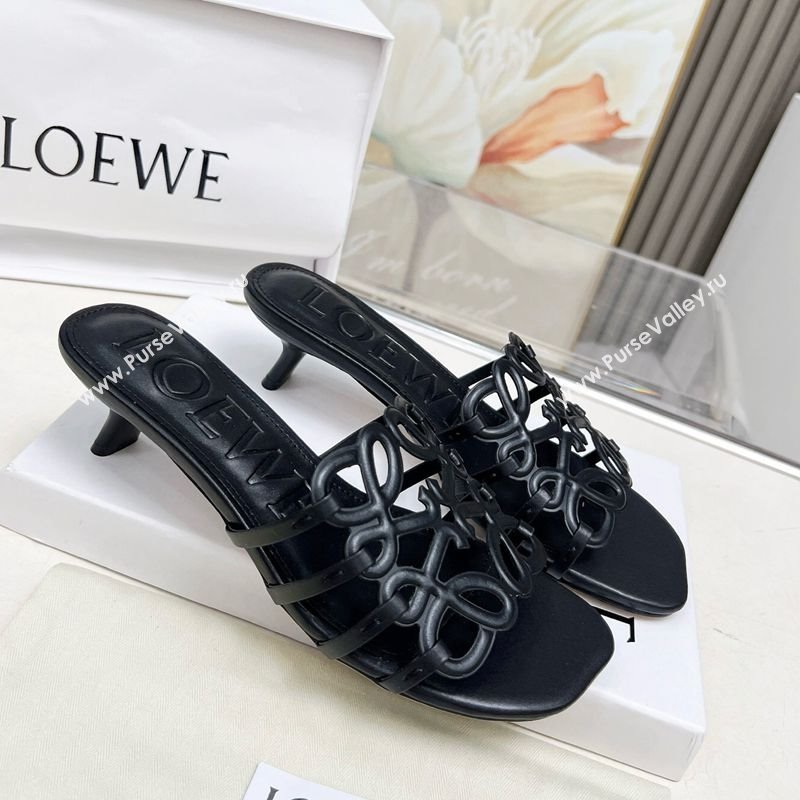 Loewe Petal Anagram heel slides sandal 4.5cm in soft calfskin Black 2025 (MD-250605098)
