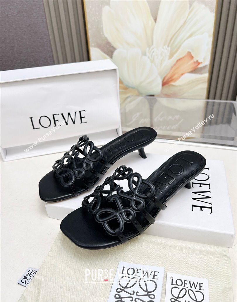 Loewe Petal Anagram heel slides sandal 4.5cm in soft calfskin Black 2025 (MD-250605098)