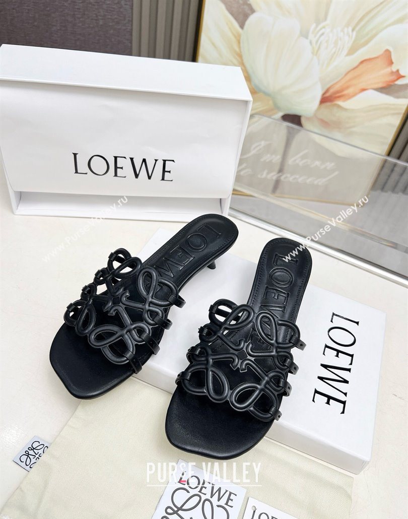 Loewe Petal Anagram heel slides sandal 4.5cm in soft calfskin Black 2025 (MD-250605098)