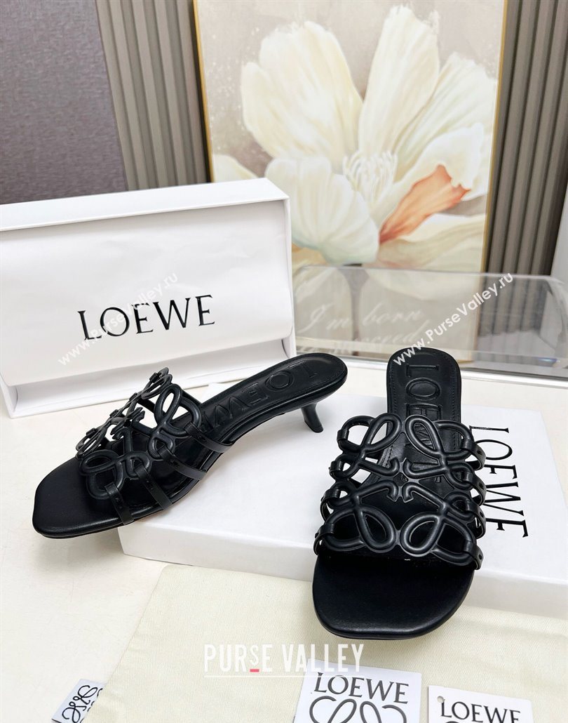 Loewe Petal Anagram heel slides sandal 4.5cm in soft calfskin Black 2025 (MD-250605098)