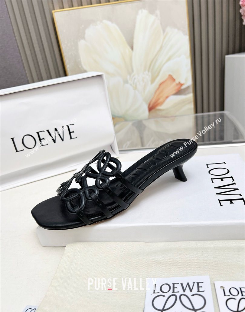Loewe Petal Anagram heel slides sandal 4.5cm in soft calfskin Black 2025 (MD-250605098)