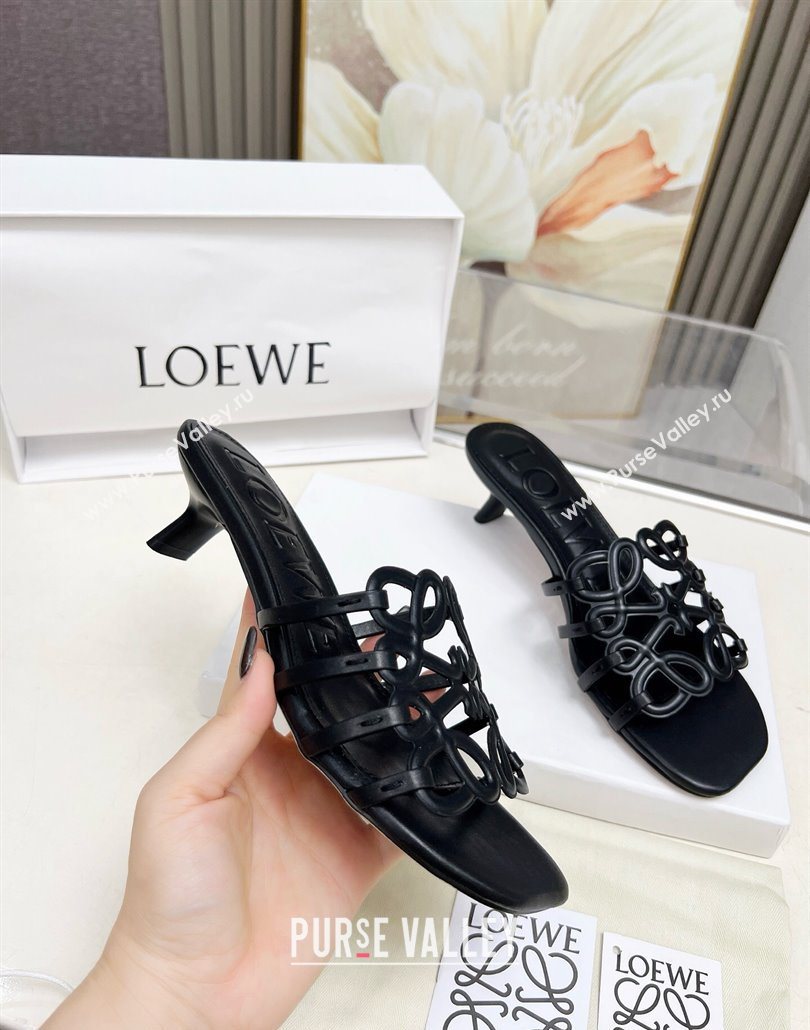 Loewe Petal Anagram heel slides sandal 4.5cm in soft calfskin Black 2025 (MD-250605098)
