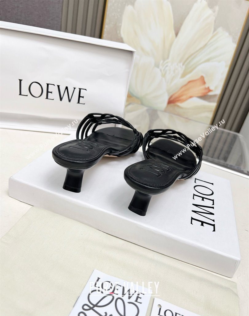 Loewe Petal Anagram heel slides sandal 4.5cm in soft calfskin Black 2025 (MD-250605098)