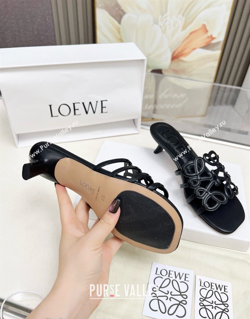 Loewe Petal Anagram heel slides sandal 4.5cm in soft calfskin Black 2025 (MD-250605098)