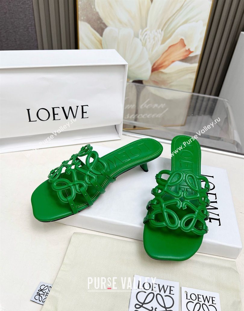 Loewe Petal Anagram heel slides sandal 4.5cm in soft calfskin Green 2025 (MD-250605099)