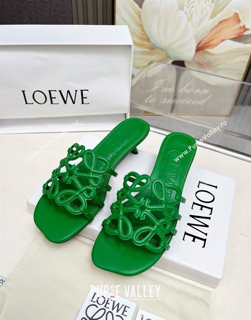 Loewe Petal Anagram heel slides sandal 4.5cm in soft calfskin Green 2025 (MD-250605099)