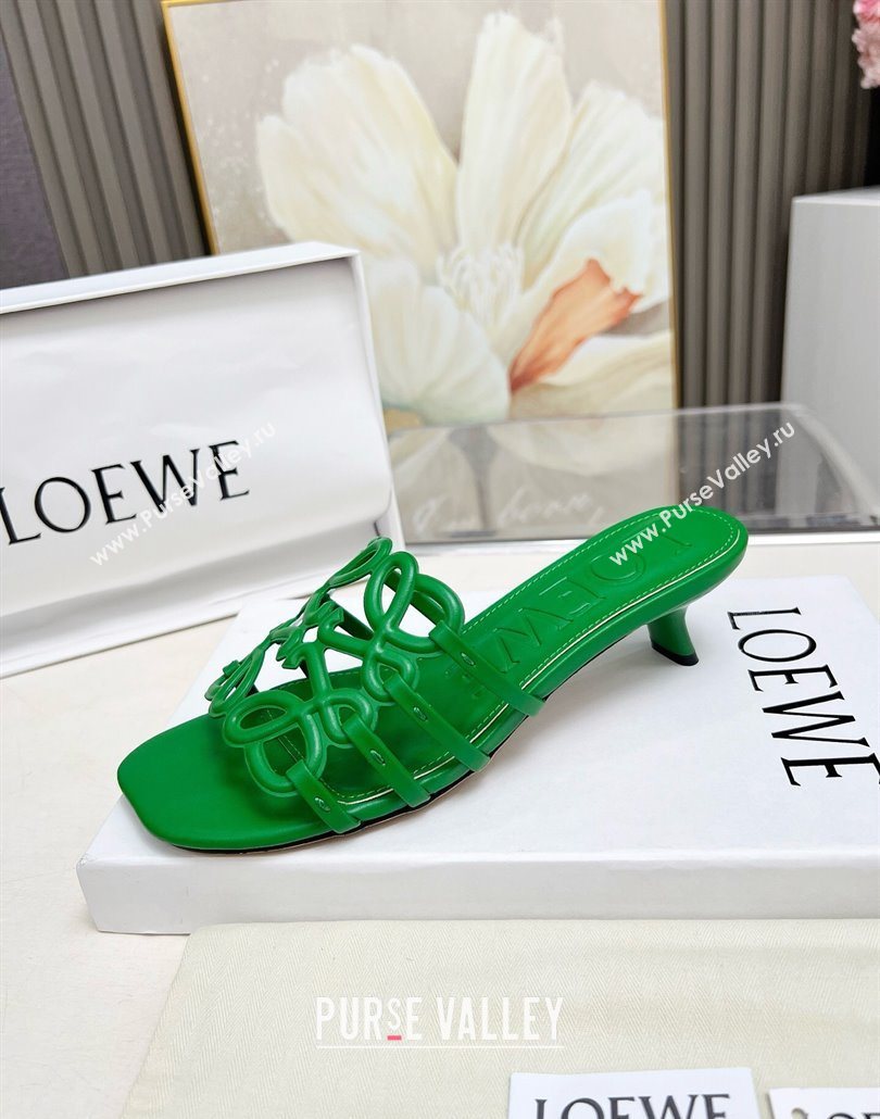 Loewe Petal Anagram heel slides sandal 4.5cm in soft calfskin Green 2025 (MD-250605099)