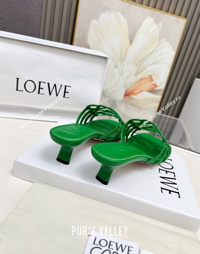 Loewe Petal Anagram heel slides sandal 4.5cm in soft calfskin Green 2025 (MD-250605099)