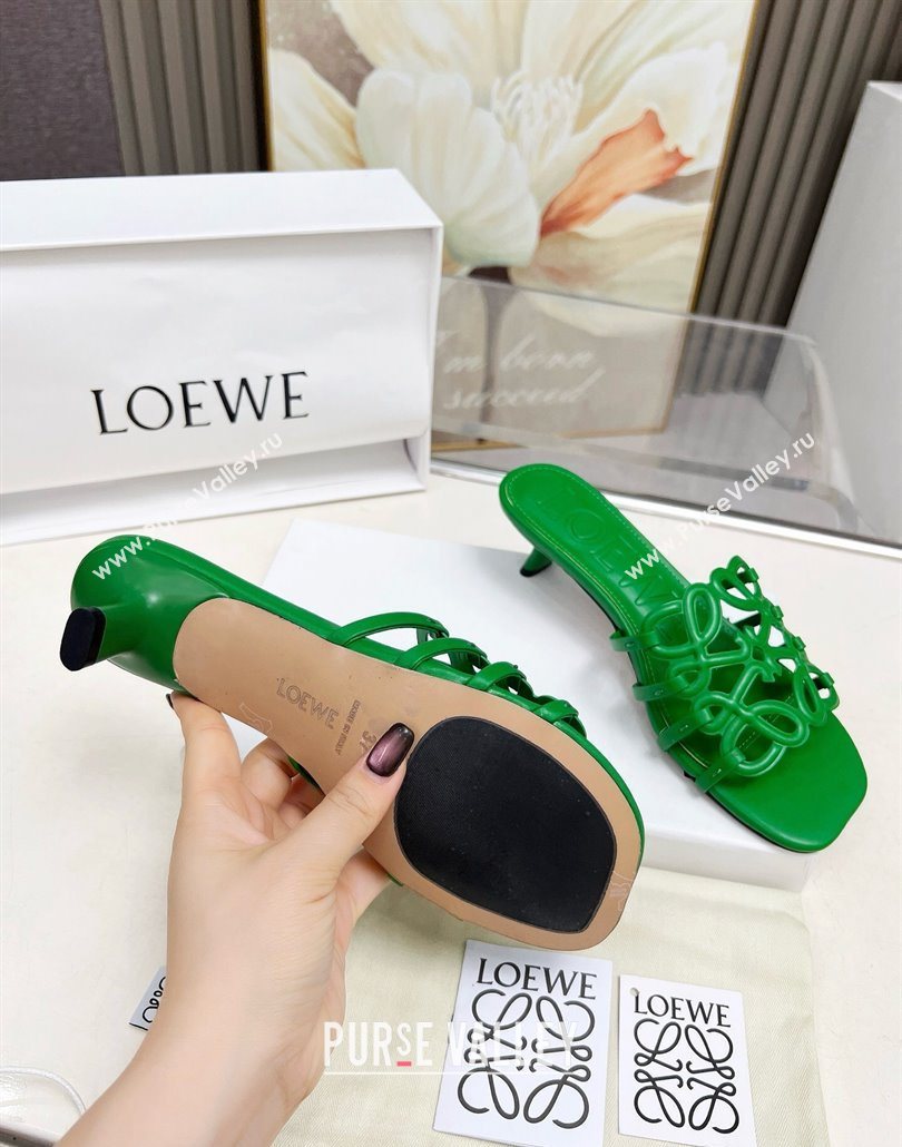 Loewe Petal Anagram heel slides sandal 4.5cm in soft calfskin Green 2025 (MD-250605099)