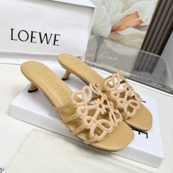 Loewe Petal Anagram heel slides sandal 4.5cm in soft calfskin Beige 2025 (MD-250605100)