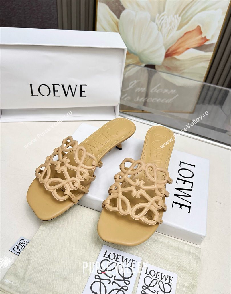 Loewe Petal Anagram heel slides sandal 4.5cm in soft calfskin Beige 2025 (MD-250605100)