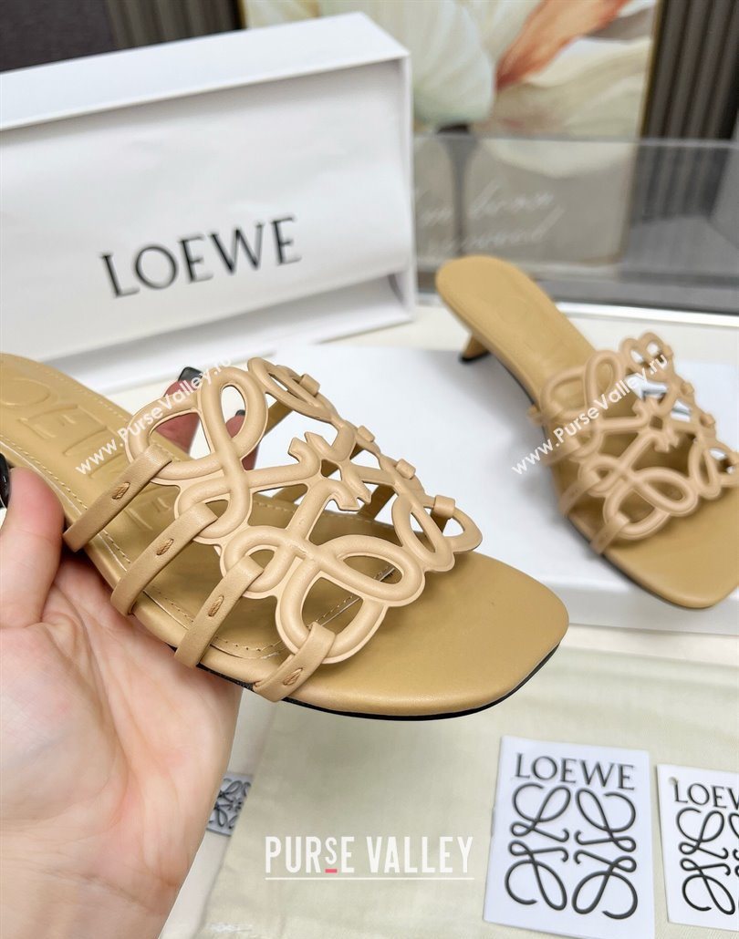 Loewe Petal Anagram heel slides sandal 4.5cm in soft calfskin Beige 2025 (MD-250605100)
