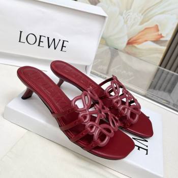 Loewe Petal Anagram heel slides sandal 4.5cm in soft calfskin Dark Burgundy 2025 (MD-250605102)