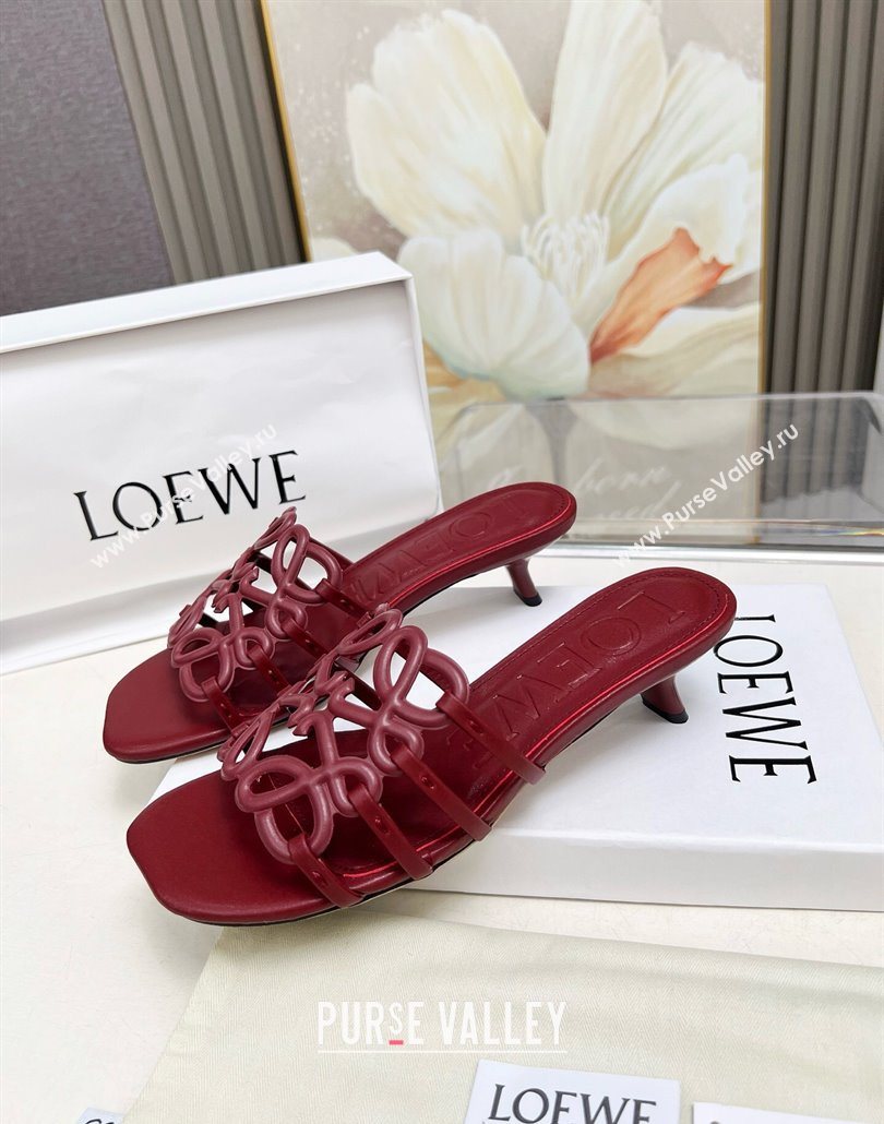 Loewe Petal Anagram heel slides sandal 4.5cm in soft calfskin Dark Burgundy 2025 (MD-250605102)