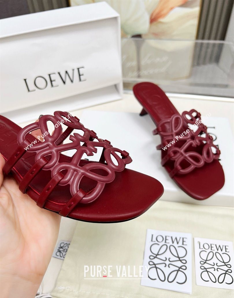 Loewe Petal Anagram heel slides sandal 4.5cm in soft calfskin Dark Burgundy 2025 (MD-250605102)