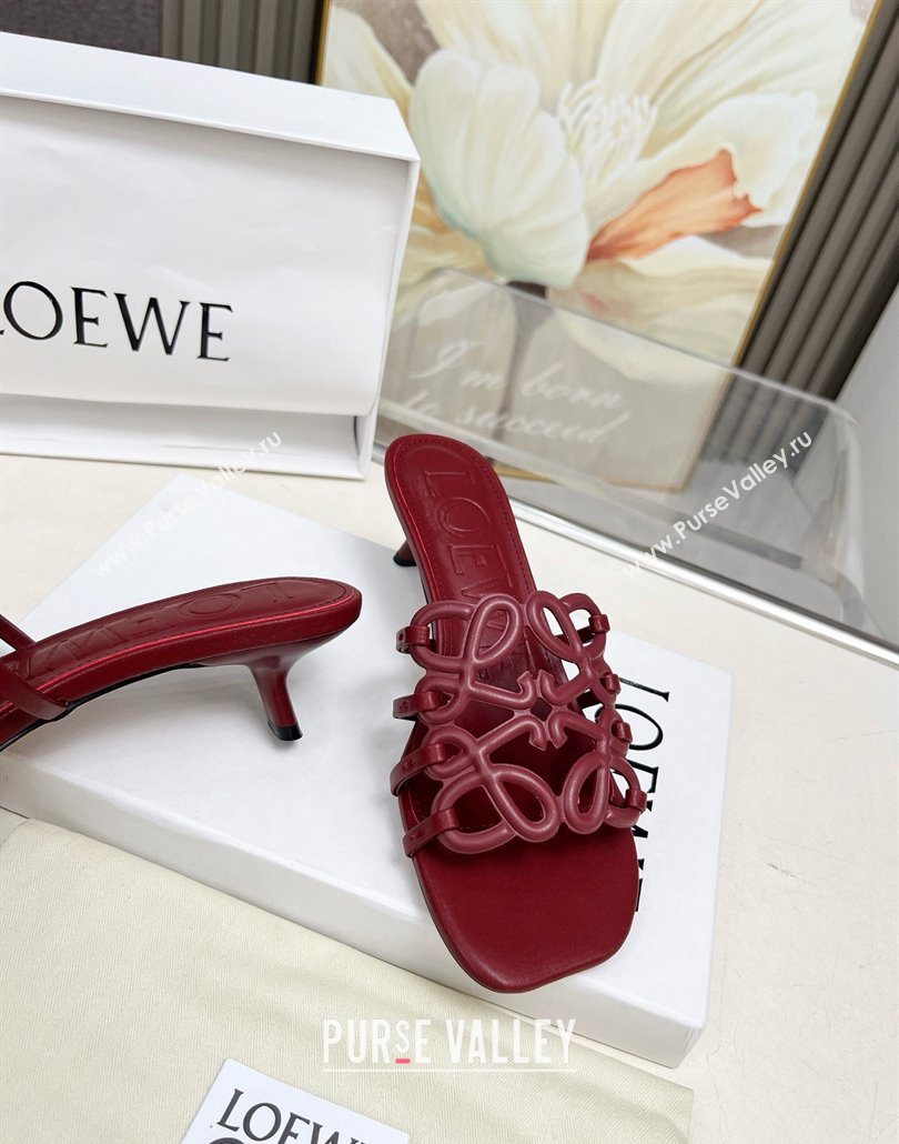 Loewe Petal Anagram heel slides sandal 4.5cm in soft calfskin Dark Burgundy 2025 (MD-250605102)