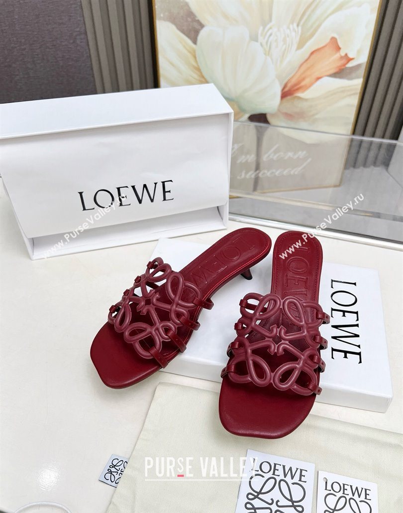 Loewe Petal Anagram heel slides sandal 4.5cm in soft calfskin Dark Burgundy 2025 (MD-250605102)