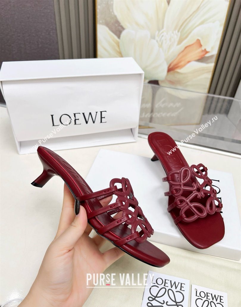 Loewe Petal Anagram heel slides sandal 4.5cm in soft calfskin Dark Burgundy 2025 (MD-250605102)