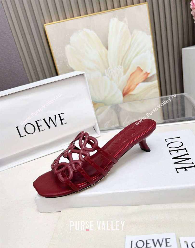 Loewe Petal Anagram heel slides sandal 4.5cm in soft calfskin Dark Burgundy 2025 (MD-250605102)