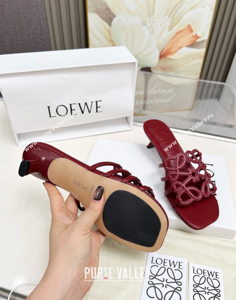 Loewe Petal Anagram heel slides sandal 4.5cm in soft calfskin Dark Burgundy 2025 (MD-250605102)