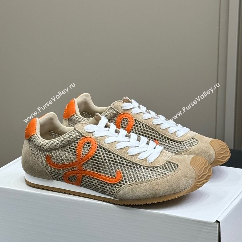 Loewe Ballet Runner 2.0 Sneakers in Mesh and Suede Beige/Orange 2025 0605 (SS-250605079)