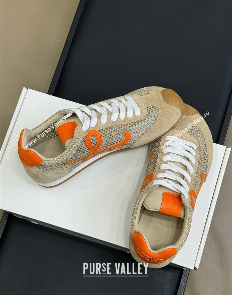 Loewe Ballet Runner 2.0 Sneakers in Mesh and Suede Beige/Orange 2025 0605 (SS-250605079)
