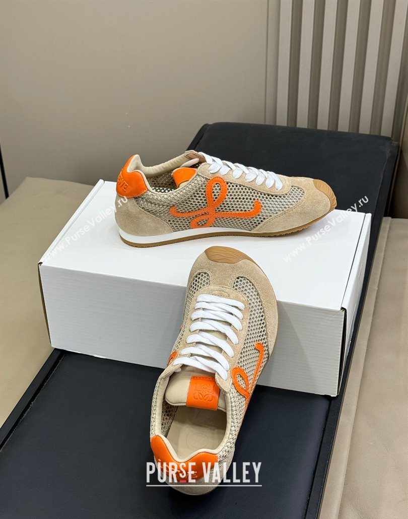 Loewe Ballet Runner 2.0 Sneakers in Mesh and Suede Beige/Orange 2025 0605 (SS-250605079)