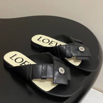 Loewe Toy Panta Toe post thong sandal in lambskin Black 2025 (KL-250605080)
