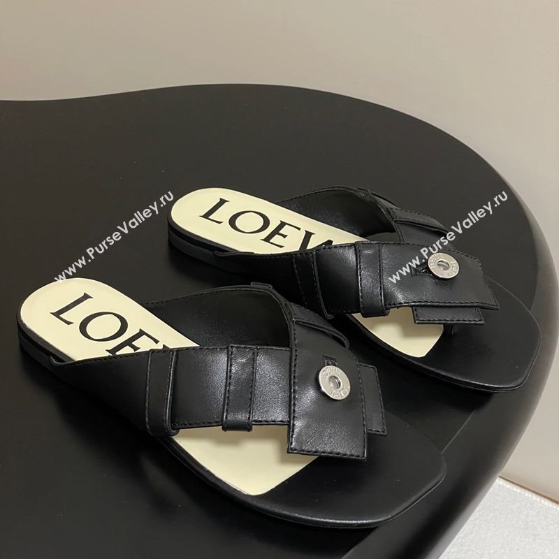 Loewe Toy Panta Toe post thong sandal in lambskin Black 2025 (KL-250605080)