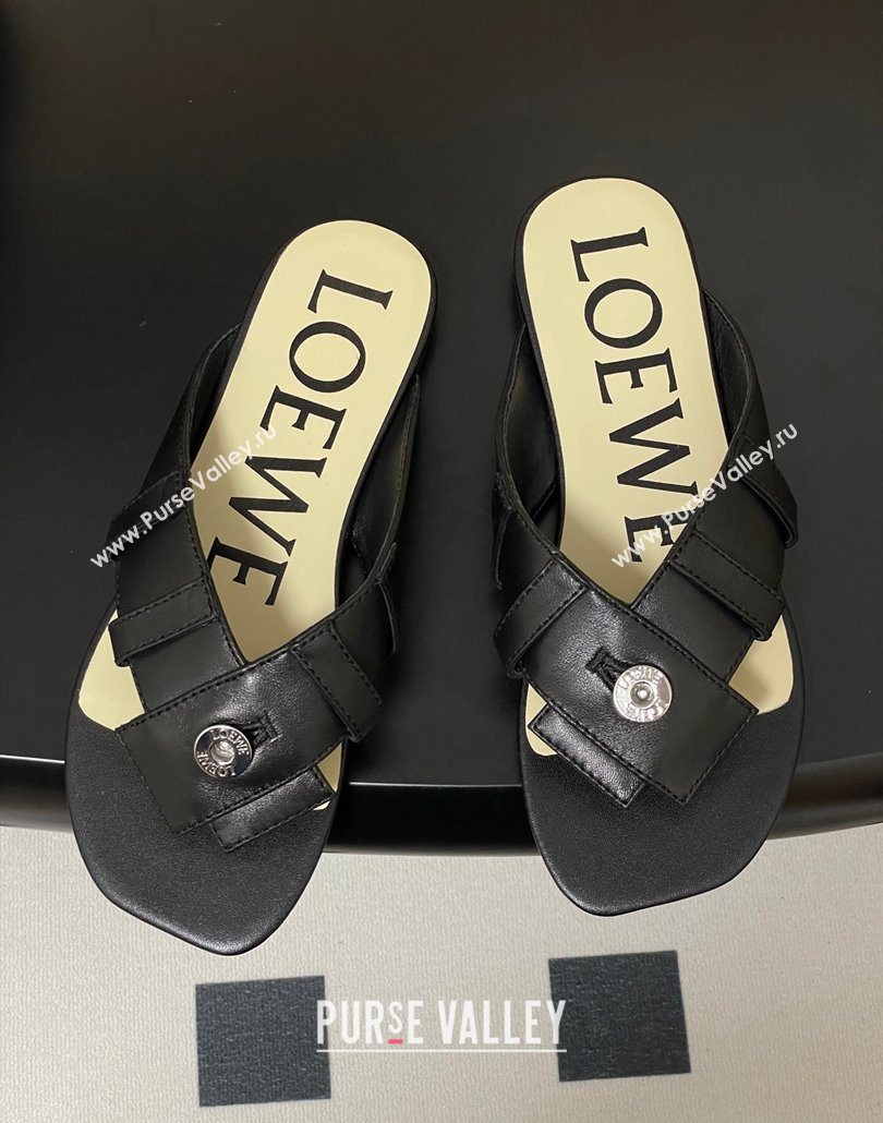 Loewe Toy Panta Toe post thong sandal in lambskin Black 2025 (KL-250605080)