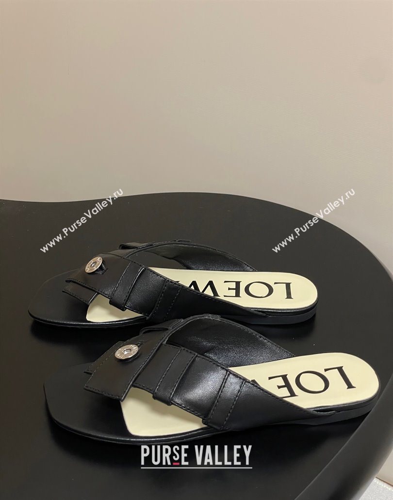Loewe Toy Panta Toe post thong sandal in lambskin Black 2025 (KL-250605080)