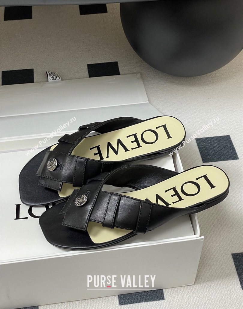 Loewe Toy Panta Toe post thong sandal in lambskin Black 2025 (KL-250605080)