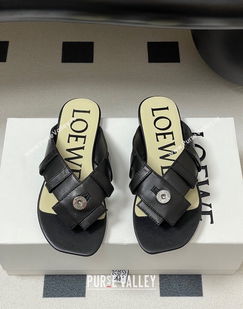 Loewe Toy Panta Toe post thong sandal in lambskin Black 2025 (KL-250605080)